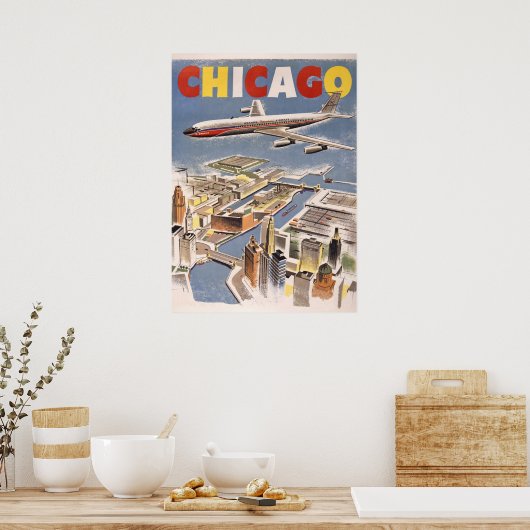 Chicago USA Air Travel Advertisement Poster (Keuken)