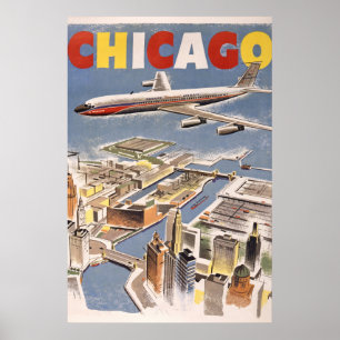 Chicago USA Air Travel Advertisement Poster