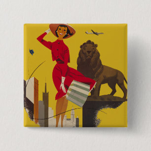  Chicago USA Air Travel Advertisement Vierkante Button 5,1 Cm
