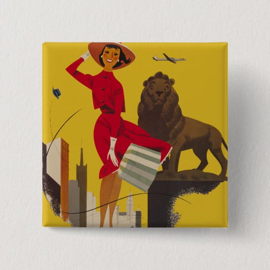 Chicago USA Air Travel Advertisement Vierkante Button 5,1 Cm (Voorkant)