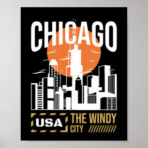 Chicago USA Silhouette Grafisch   Windy City Desig Poster