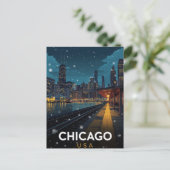Chicago USA Skyline Winter Night Briefkaart (Staand voorkant)