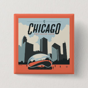 Chicago, Verenigde Staten   Millennium Park Vierkante Button 5,1 Cm