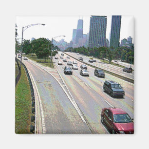 Chicago Verkeer in Zandsteen Magneet