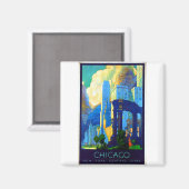Chicago Vintage Travel Poster Magneet (Voorkant / Achterkant)
