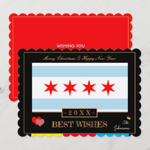 Chicago vlag & Happy New Year /Best Wish USA Feestdagenkaart