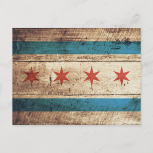 Chicago vlag op oude houten korrel briefkaart