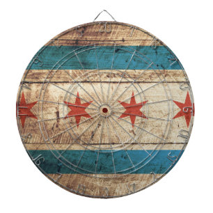 Chicago vlag op oude houten korrel dartbord