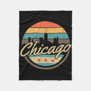 Chicago Vlag Silhouet van de Stad Vintage Illinois Fleece Deken