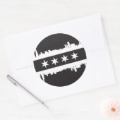 Chicago vlag/Skyline in zwart-wit Ronde Sticker (Envelop)