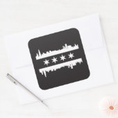 Chicago Vlag & Skyline - Zwart-wit Vierkante Sticker (Envelop)