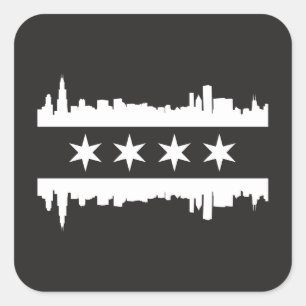 Chicago Vlag & Skyline - Zwart-wit Vierkante Sticker