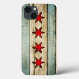  Chicago vlag Veronderd hout Kijk uit iPhone 13 Hoesje