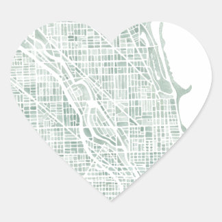 Chicago waterverf kaart zeaglasblauw groen hart sticker