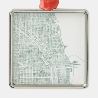 Chicago waterverf kaart zeaglasblauw groen metalen ornament