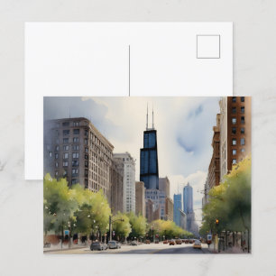 Chicago waterverf kunst briefkaart