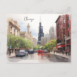 Chicago waterverf kunst briefkaart