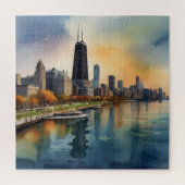 Chicago waterverf kunst legpuzzel (Verticaal)