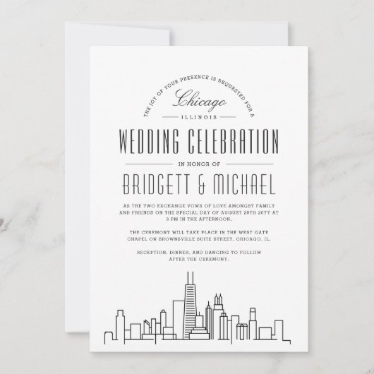 Chicago Wedding | Moderne Deco Skyline Kaart (Voorkant)