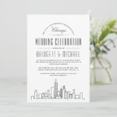 Chicago Wedding | Moderne Deco Skyline Kaart (Staand voorkant)
