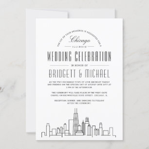 Chicago Wedding Moderne Deco Skyline Kaart