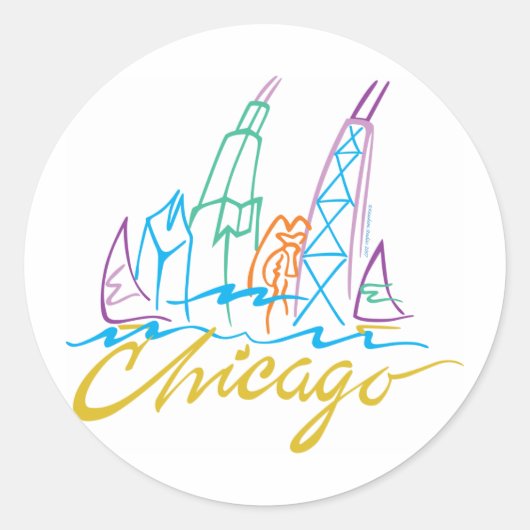 Chicago Windy City Skyline Ronde Sticker (Voorkant)