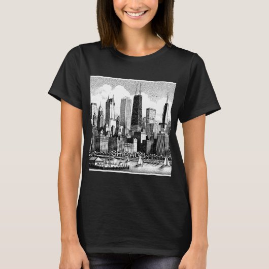 Chicago zwart wit grafisch T-shirt (Voorkant)
