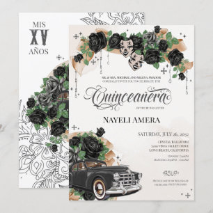Chicana Lowrider Black Roos Chola Quinceanera Kaart