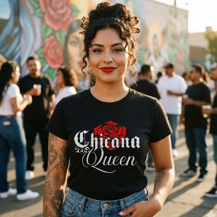 Chicana Queen Rood roos tshirt