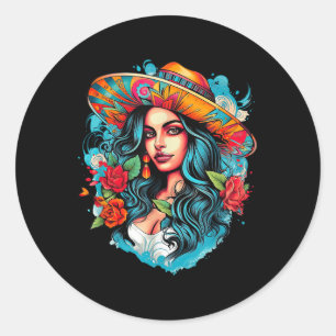 Chicano Chicana La Raza Barrio Tattoo Kunst Dood _ Ronde Sticker