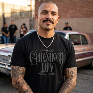 Chicano-liefde zwarte aangepaste naam t-shirt