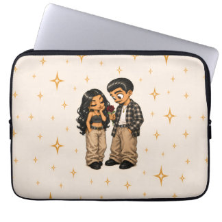Chicano-liefdeskoppel rode roos en gouden glitters laptop sleeve