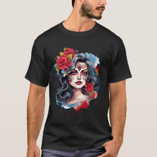 Chicano Meisje Mexico Bloemen Dood T-shirt