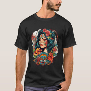 Chicano Meisje Mexico Bloemen Dood T-shirt