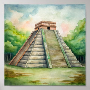 Chichen Itza Mayan Tempel in Mexico Schilderen Poster