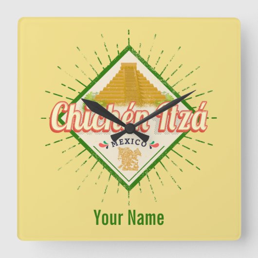Chichen Itza Mexico Retro Mayan  Yucatan Vierkante Klok (Voorkant)