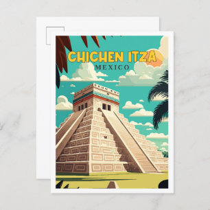 Chichen Itza Mexico vintage reisillustratie Briefkaart