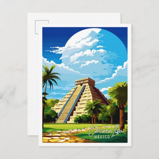 Chichen Itza Mexico vintage reisillustratie Briefkaart (Voorkant / Achterkant)