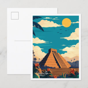 Chichen Itza Mexico Vintage Travel Illustratie Briefkaart