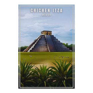 Chichen Itza Mexiico voyage art poster vintage