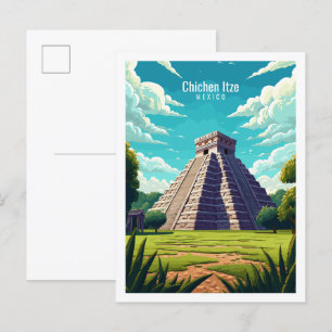 Chichen Itze Mexico vintage reisillustratie Briefkaart