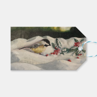 Chick-a-Dee met Mistletoe Vouwkaart (Leeg) Cadeaulabel