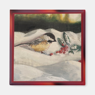 Chick-a-Dee met Mistletoe Vouwkaart (Leeg) Magneet