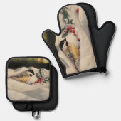 Chick-a-Dee with Mistletoe Ovenwant & Pannenlap Set (Voorkant / Achterkant)