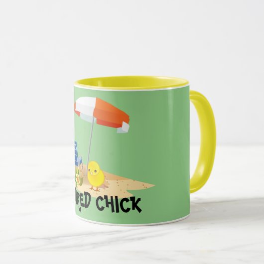 Chick à la retraite—Scène de plage, Mug (Devant droit)