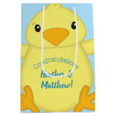 Chick Baby shower Blue Medium Cadeauzakje (Achterkant)