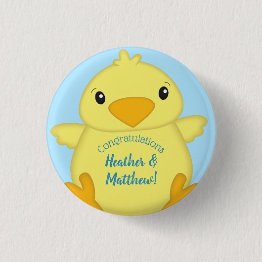 Chick Baby shower Blue Ronde Button 3,2 Cm (Voorkant)