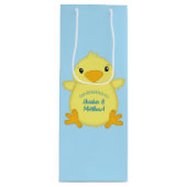 Chick Baby shower Blue Wijn Cadeautas (Voorkant)