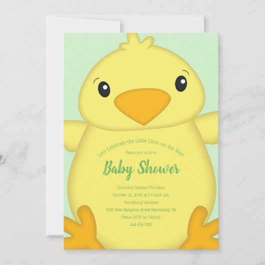 Chick Baby shower Green Kaart (Voorkant)