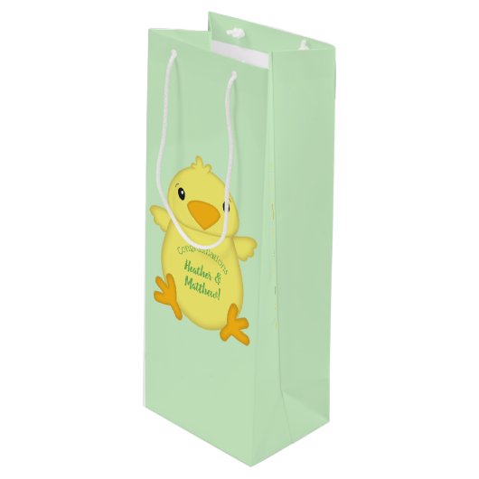 Chick Baby shower Green Wijn Cadeautas (Voorkant Gekanteld)